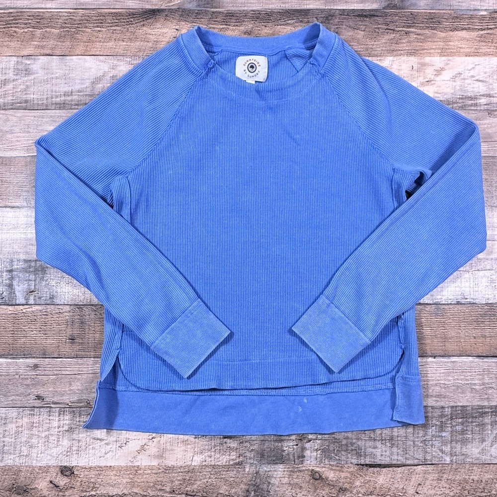 Sunnyside by Sundry Womens Waffle Knit Raglan Sweatshirt Blue Size Small